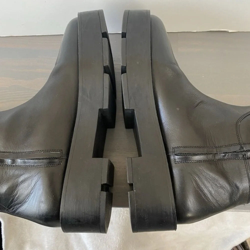 Mango Y2K Platform Tall Leather Boots‎ Women Size 9 EU 40 Black Gothic Gorpcore - Picture 6 of 12
